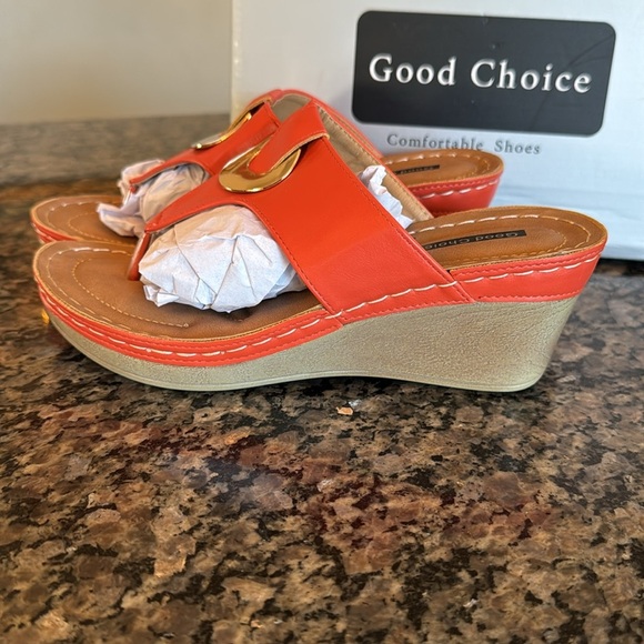 Good Choice Genelle wedge coral sandal NIB 7 - Picture 6 of 9